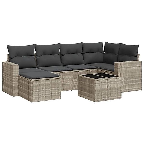 vidaXL 7-Tlg Garten-Sofagarnitur mit Kissen Hellgrau Poly Rattan 3251609 günstig online kaufen