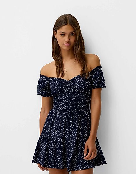 Bershka Minikleid Mit Kurzen Ärmeln Und Blumenprint Damen Xs Kombiniert günstig online kaufen