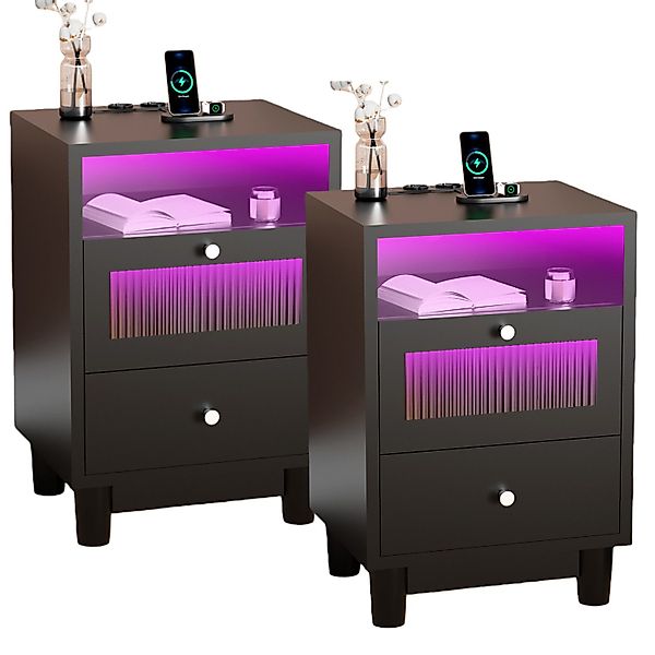 oyajia Nachttisch mit LED-Beleuchtung und Ladefunktion, günstig online kaufen