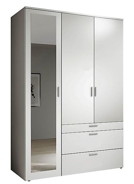Kleiderschrank mit Spiegel 3-trg. ca. 135 cm breit Weiß günstig online kaufen