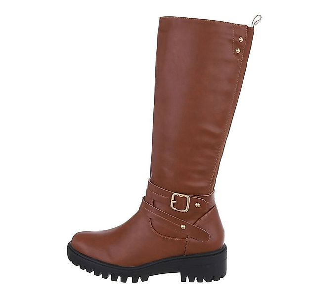 Ital-Design Damen Freizeit Stiefel Blockabsatz Klassische Stiefel in Camel günstig online kaufen