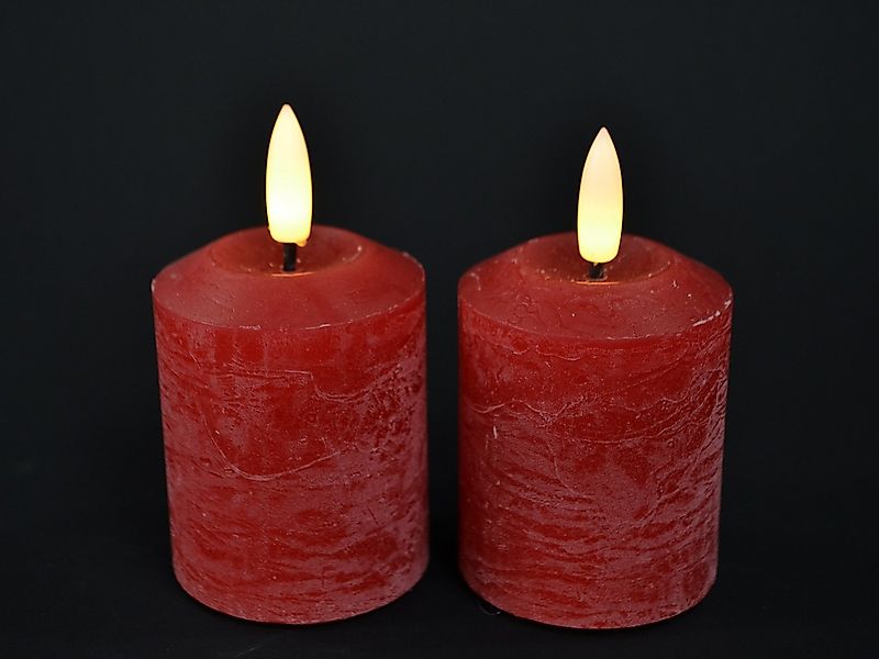 finehomegarden Stumpenkerze LED Kerze Echtwachs Set/2 rot mit Timer Ø5,2cm günstig online kaufen