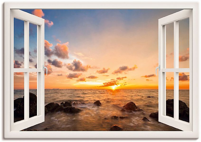 Artland Wandbild "Fensterblick Sonnenuntergang am Meer" Fensterblick 1 Stk. günstig online kaufen