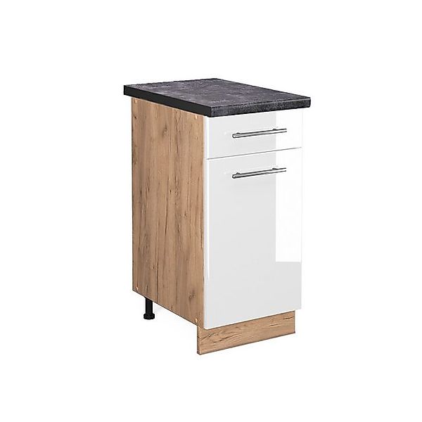 Vicco Küchenunterschrank Fame-Line Weiß Hochglanz/Goldkraft Eiche 40 cm AP günstig online kaufen