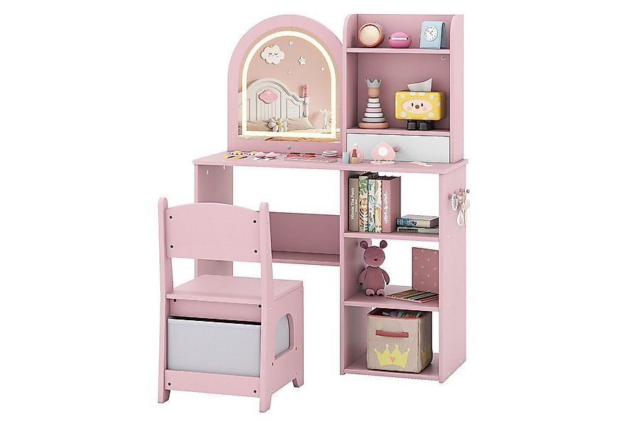 COSTWAY Schminktisch, Kinderschminktisch Set mit Stuhl, Spiegel und Beleuch günstig online kaufen