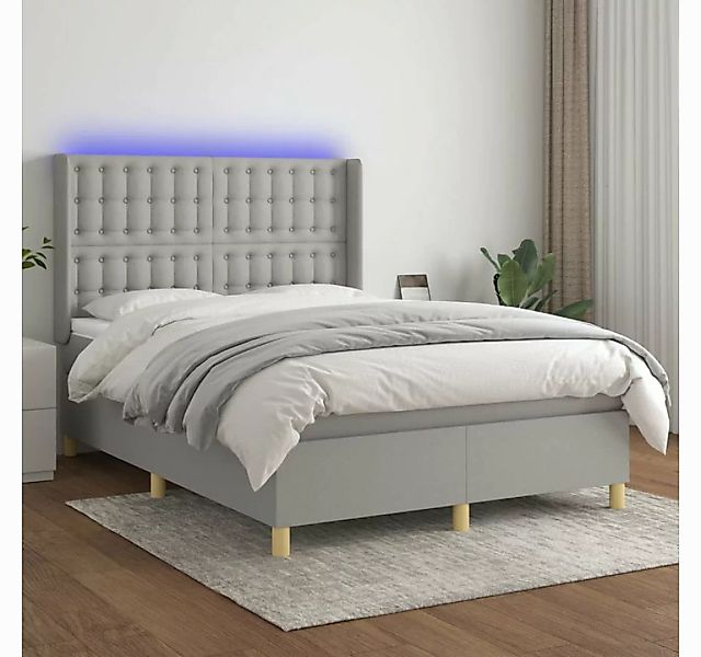 vidaXL Boxspringbett Boxspringbett mit Matratze LED Hellgrau 140x190 cm Sto günstig online kaufen