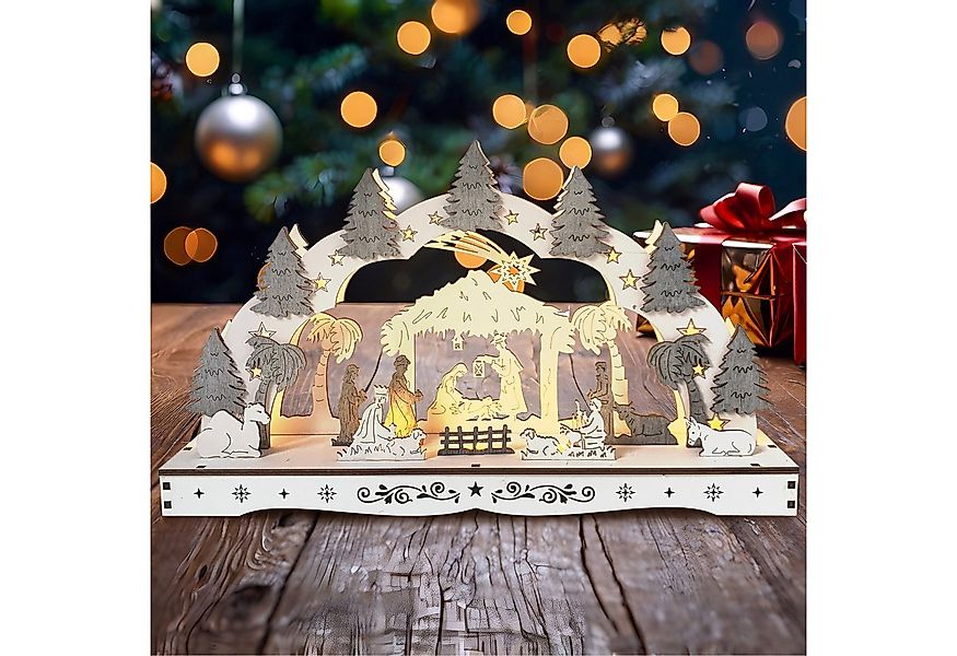 HTI-Living Schwibbogen Schwibbogen Heilige Familie mit Krippe Weiß Grau (1- günstig online kaufen