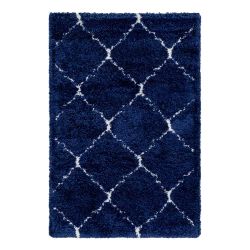 Blauer Shaggy Teppich - Hochflor Kachelmuster günstig online kaufen