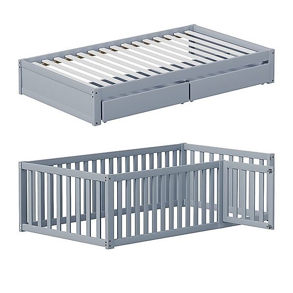 STILVORA Kinderbett 90x200 Babybett mit Stauraum und Zaun,Bettgestell ohne günstig online kaufen