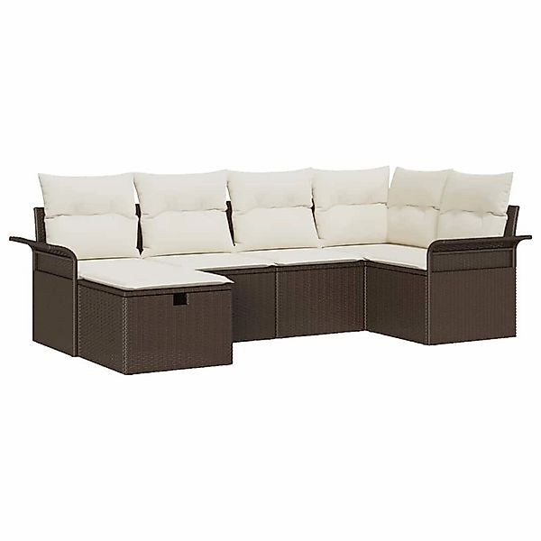 vidaXL Garten-Sofa-Set mit Kissen mit Speicher 6-Tlg Braun Poly Rattan 3360 günstig online kaufen