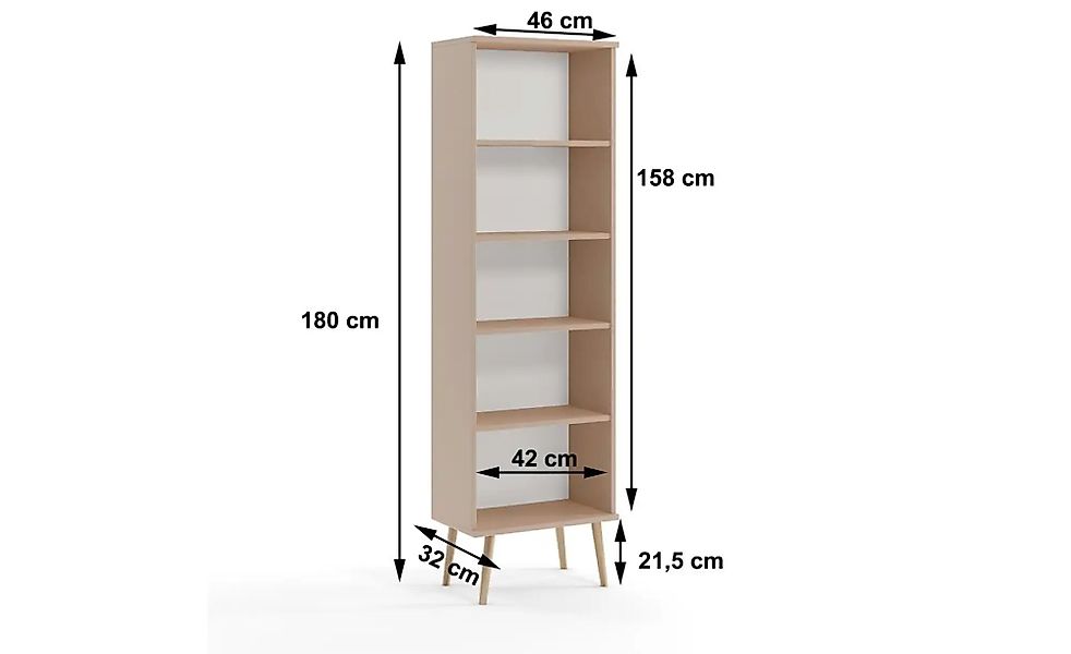 Bücherregal   ¦ beige ¦ Maße (cm): B: 46 H: 180 Regale > Bücherregale - Höf günstig online kaufen