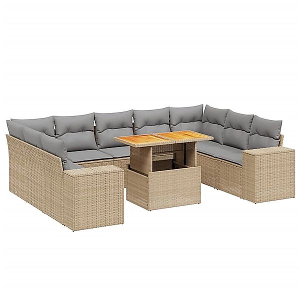 vidaXL 10-tlg Garten-Sofagarnitur mit Kissen Beige Poly Rattan Modell 231 günstig online kaufen