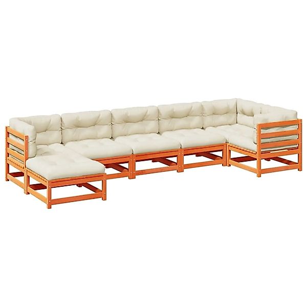 vidaXL 7-Tlg Garten-Sofagarnitur mit Kissen Wachsbraun Kiefernholz 3299546 günstig online kaufen
