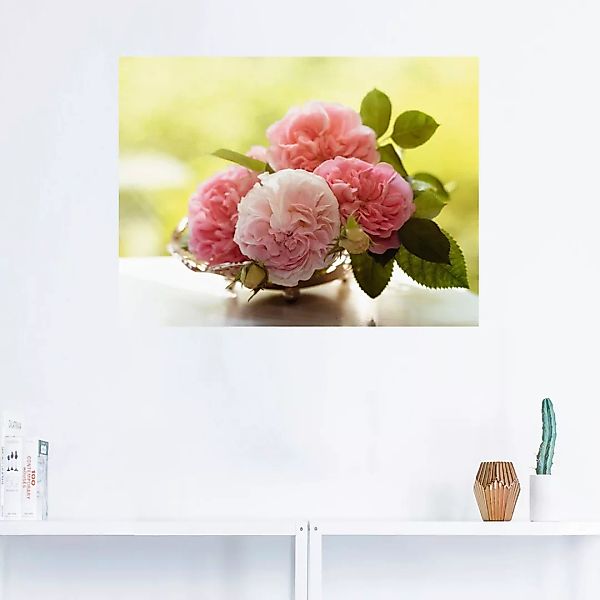 Artland Wandbild "Rosen in Silberschale Stillleben", Blumen, (1 St.) günstig online kaufen
