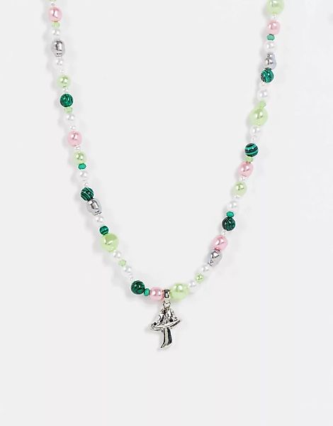 ASOS DESIGN – Halskette mit bunten Kunstperlen und Pilzanhänger-Mehrfarbig günstig online kaufen