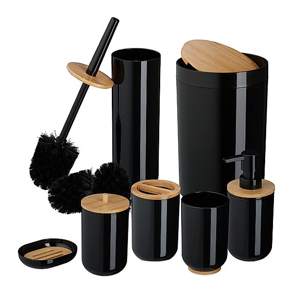 relaxdays Badaccessoire-Set 7-teiliges Badezimmer Set, Schwarz günstig online kaufen