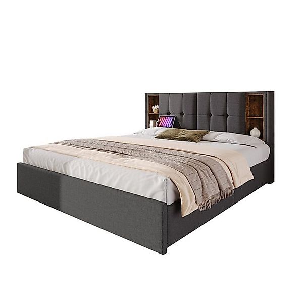 Gotagee Polsterbett Laden 160x200cm Jugendbett Grau flaches Bett Doppelbett günstig online kaufen