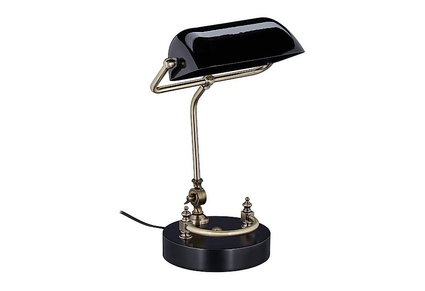 relaxdays Schreibtischlampe Schwarze Bankerlampe mit Glasschirm günstig online kaufen