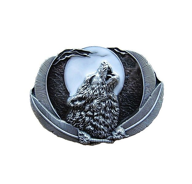Westernlifestyle Gürtelschnalle Buckle Wolf bei Vollmond schwarz/silber günstig online kaufen