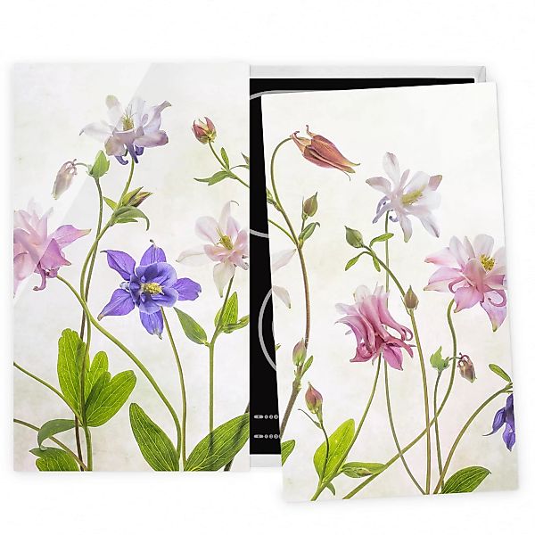 2-teilige Herdabdeckplatte Glas Blumen Wald-Akelei günstig online kaufen