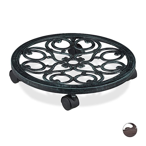 relaxdays Blumentopfuntersetzer Pflanzenroller rund antik, Grün günstig online kaufen