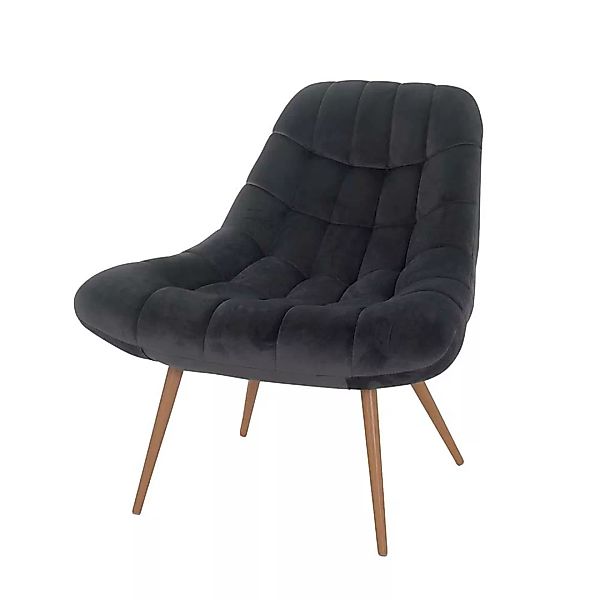 Retro Lounge Sessel in Dunkelgrau Samt 50 cm Sitzhöhe günstig online kaufen