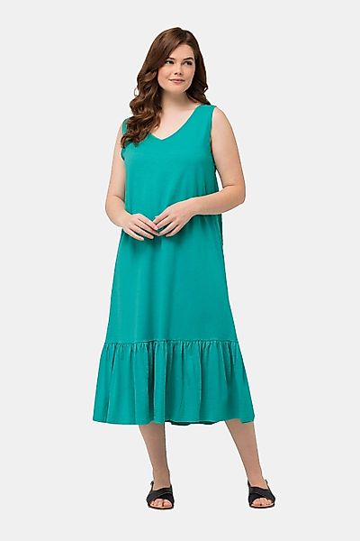 Ulla Popken Maxikleid Midikleid Volant V-Ausschnitt günstig online kaufen