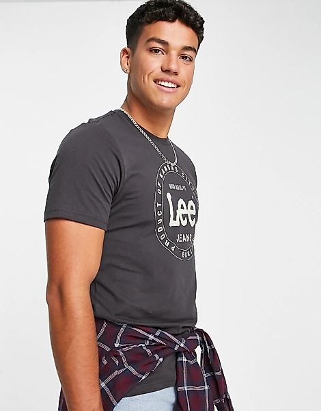 Lee – T-Shirt mit rundem Logo und Rundhalsausschnitt-Schwarz günstig online kaufen