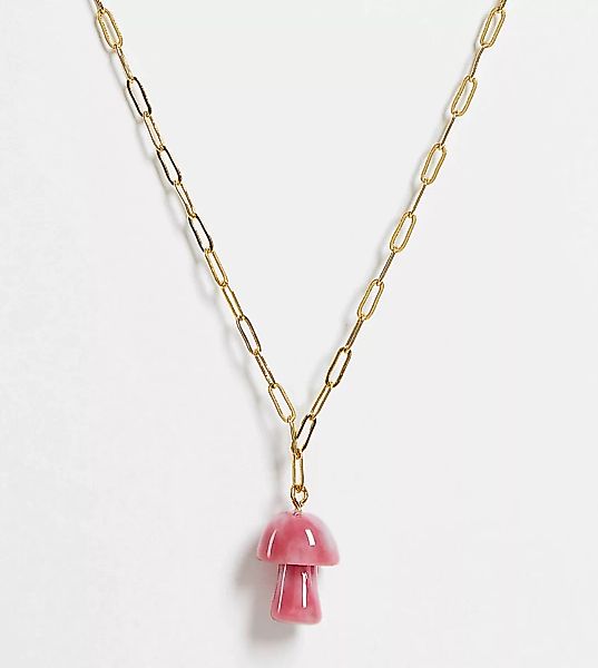 ASOS DESIGN – 14 Karat vergoldete Halskette mit Pilzanhänger aus Halbedelst günstig online kaufen