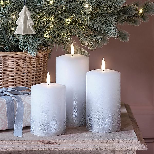 3er Set TruGlow® LED Kerzen Echtwachs silber ombré günstig online kaufen
