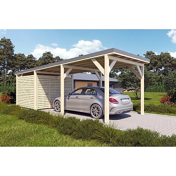 Holzbrüder Carport Ralf 26m² mit Geräteraum Imprägniert-Dunkelgrau günstig online kaufen