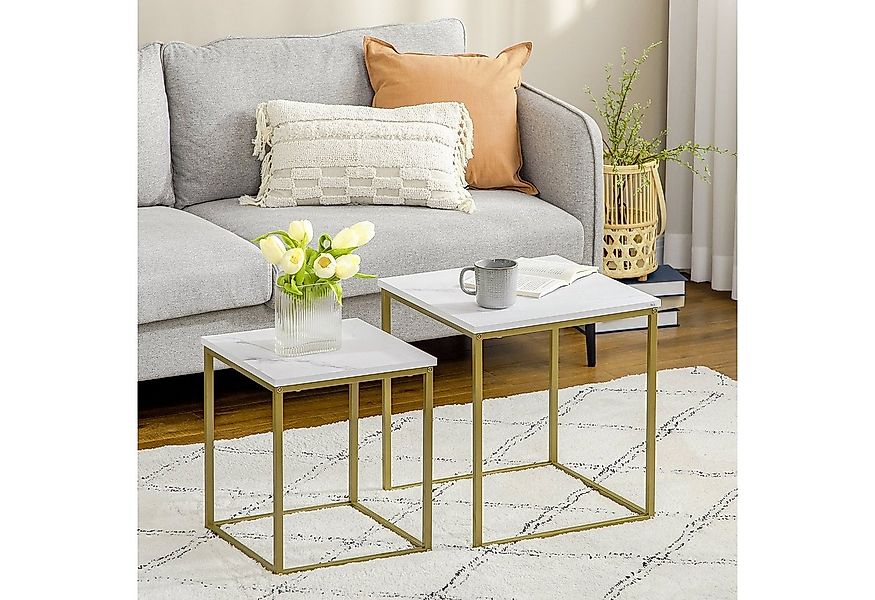 HOMCOM Couchtisch Kaffeetisch mit Stahlrahmen (Beistelltisch, 2-St., Sofati günstig online kaufen