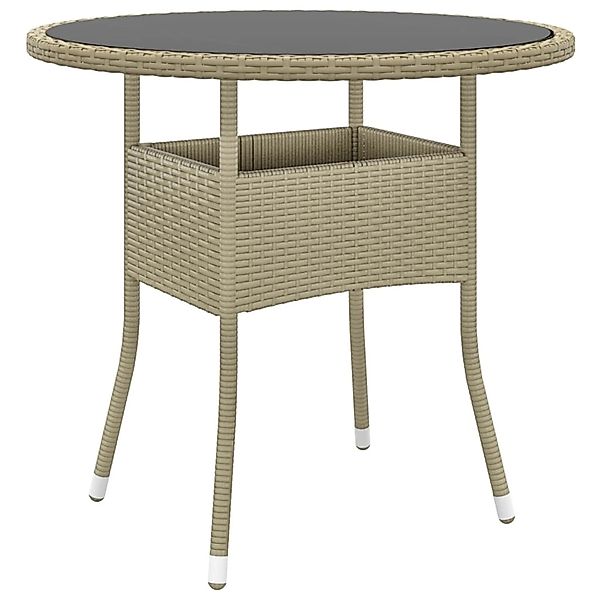 vidaXL Gartentisch Ø80x75 cm Hartglas und Poly Rattan Beige 310607 günstig online kaufen