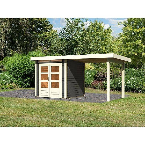 Karibu Gartenhaus Set Kumla 1 Terragrau mit Anbaudach 235 cm Breit 4 m² günstig online kaufen