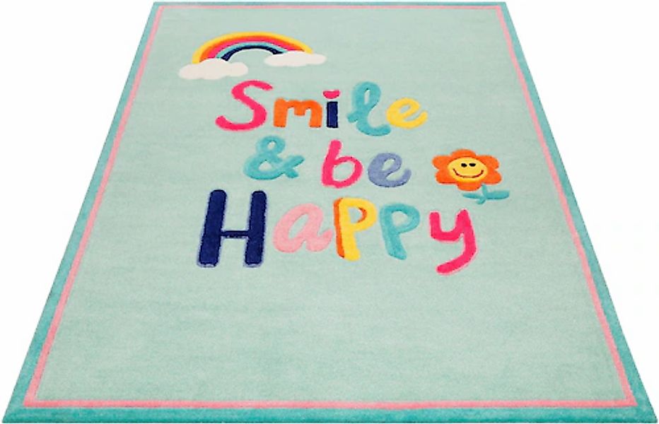 SMART KIDS Kinderteppich »Happy me!«, rechteckig, 9 mm Höhe, Regenbogen Blu günstig online kaufen