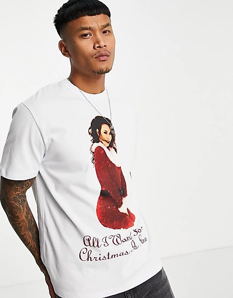 ASOS DESIGN – T-Shirt in Weiß mit weihnachtlichem „Mariah Carey“-Aufdruck günstig online kaufen
