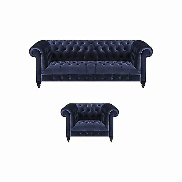 JVmoebel Chesterfield-Sofa Komplett Sessel Grau Sofa Dreisitze Couch Wohnzi günstig online kaufen