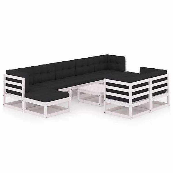 10-tlg. Garten-lounge-set Mit Kissen Weiß Kiefer Massivholz günstig online kaufen