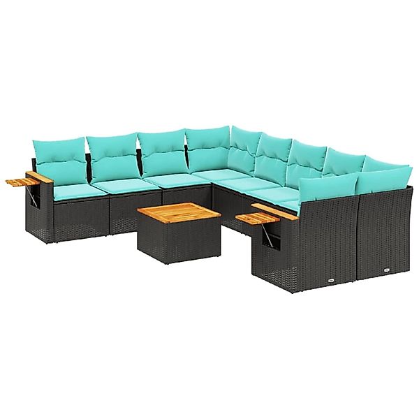 vidaXL 9-Tlg Garten-Sofagarnitur mit Kissen Schwarz Poly Rattan 3226666 günstig online kaufen