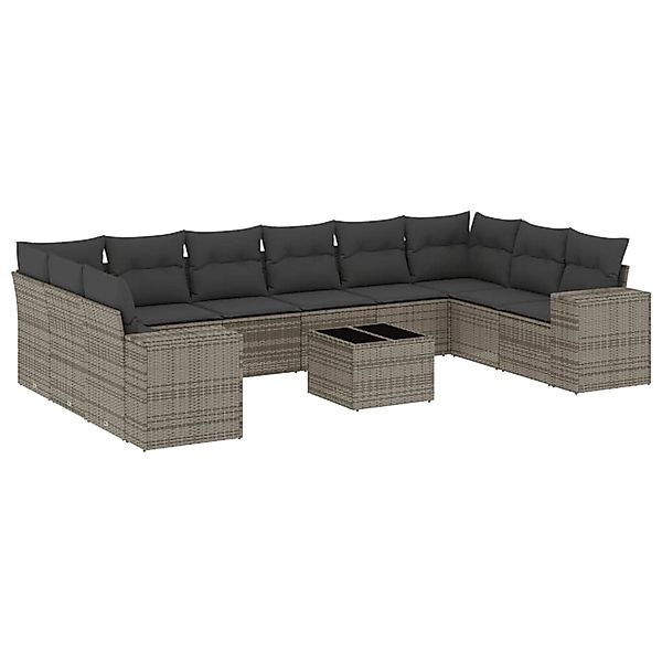vidaXL 11-Tlg Garten-Sofagarnitur mit Kissen Grau Poly Rattan 3223079 günstig online kaufen