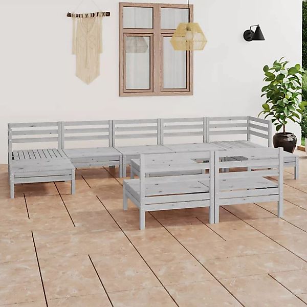 10-tlg. Garten-lounge-set Weiß Kiefer Massivholz günstig online kaufen