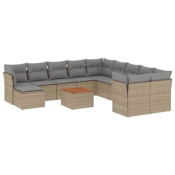 vidaXL 12-Tlg Garten-Sofagarnitur mit Kissen Beige Poly Rattan 3256311 günstig online kaufen