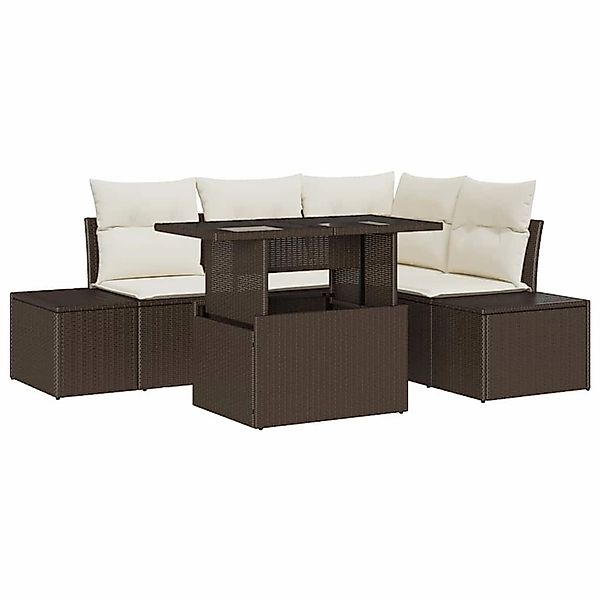 vidaXL Garten-Sofa-Set mit Speicher 5-Tlg Braun Poly Rattan 3357911 günstig online kaufen
