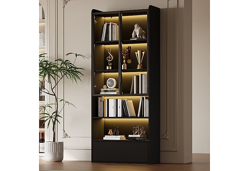 Merax Standvitrine Vitrine mit LED-Beleuchtung und Stauraum (für stilvolle günstig online kaufen
