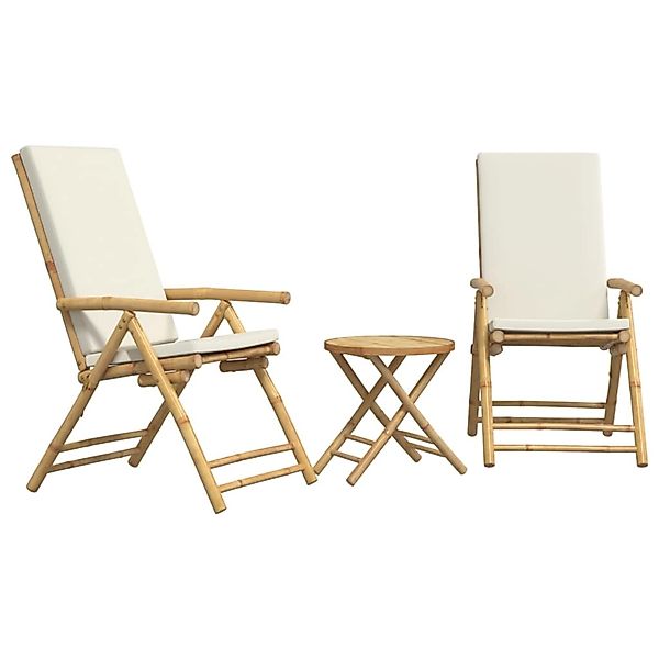 vidaXL 3-Tlg Bistro-Set Klappbar mit Cremeweißen Kissen Bambus 3208937 günstig online kaufen
