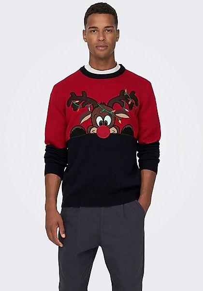 ONLY & SONS Weihnachtspullover mit Bündchen an Ärmel und Saum günstig online kaufen