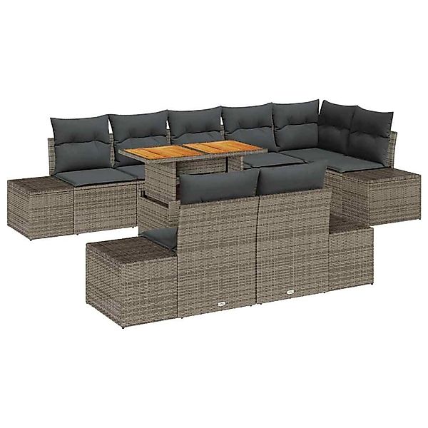 vidaXL Garten-Sofa-Set mit Speicher 9-Tlg Grau Poly Rattan 3358715 günstig online kaufen