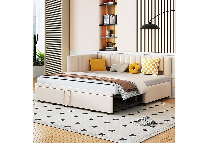 Merax Daybett (Tagesbett aus Samt), Polsterbett mit Ausziehbett,Schlafsofa günstig online kaufen