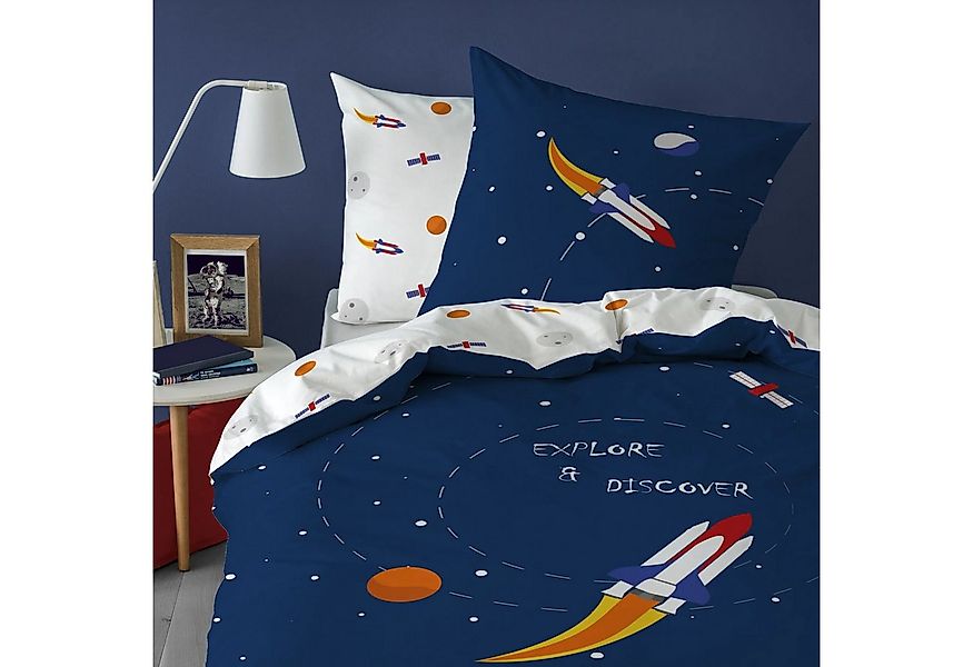 MTOnlinehandel Kinderbettwäsche Rakete Planeten Weltall 135x200 + 80x80 cm, günstig online kaufen