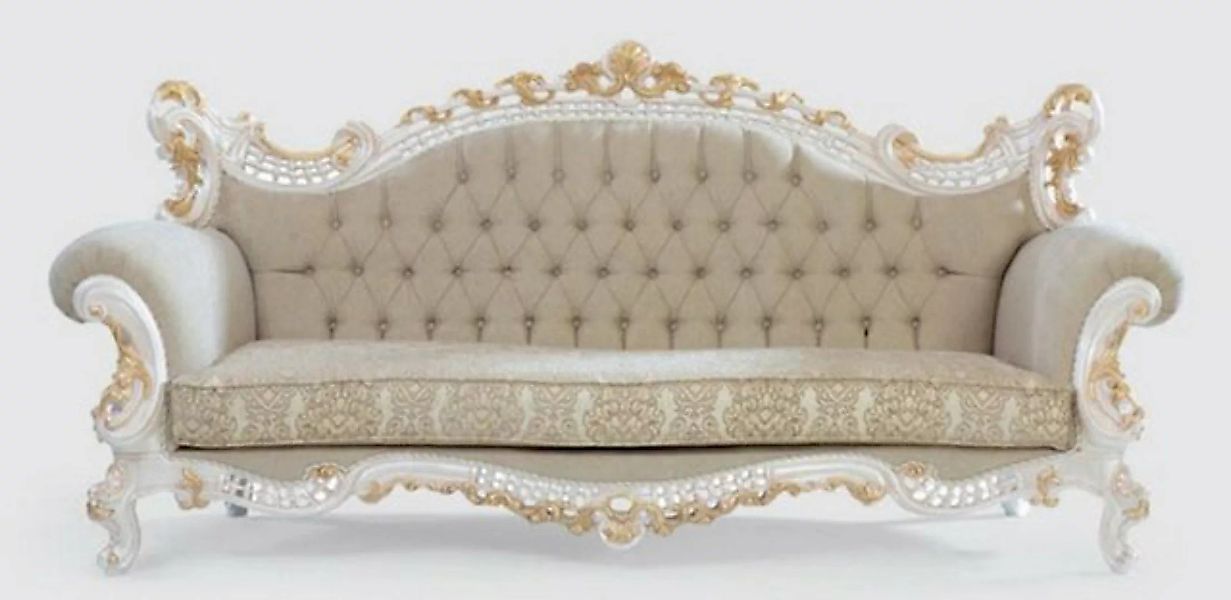 Casa Padrino Sofa Luxus Barock Sofa Greige / Weiß / Gold 230 x 95 x H. 130 günstig online kaufen